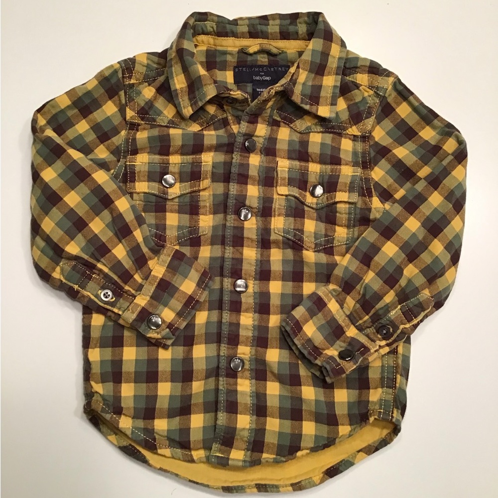 Stella McCartney Western Button Down Shirt Snaps Plaid Cotton Thicker